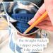 Two fingers are gently pulling a slip pocket open, while a finger is pushing down the zipper of a zipper pocket to display the two pockets.